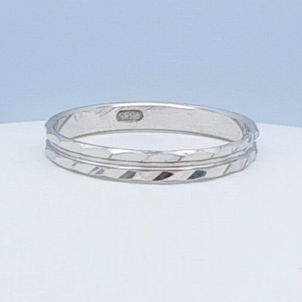 925 Sterling Silver Diamond Cut Ridge Band Ring